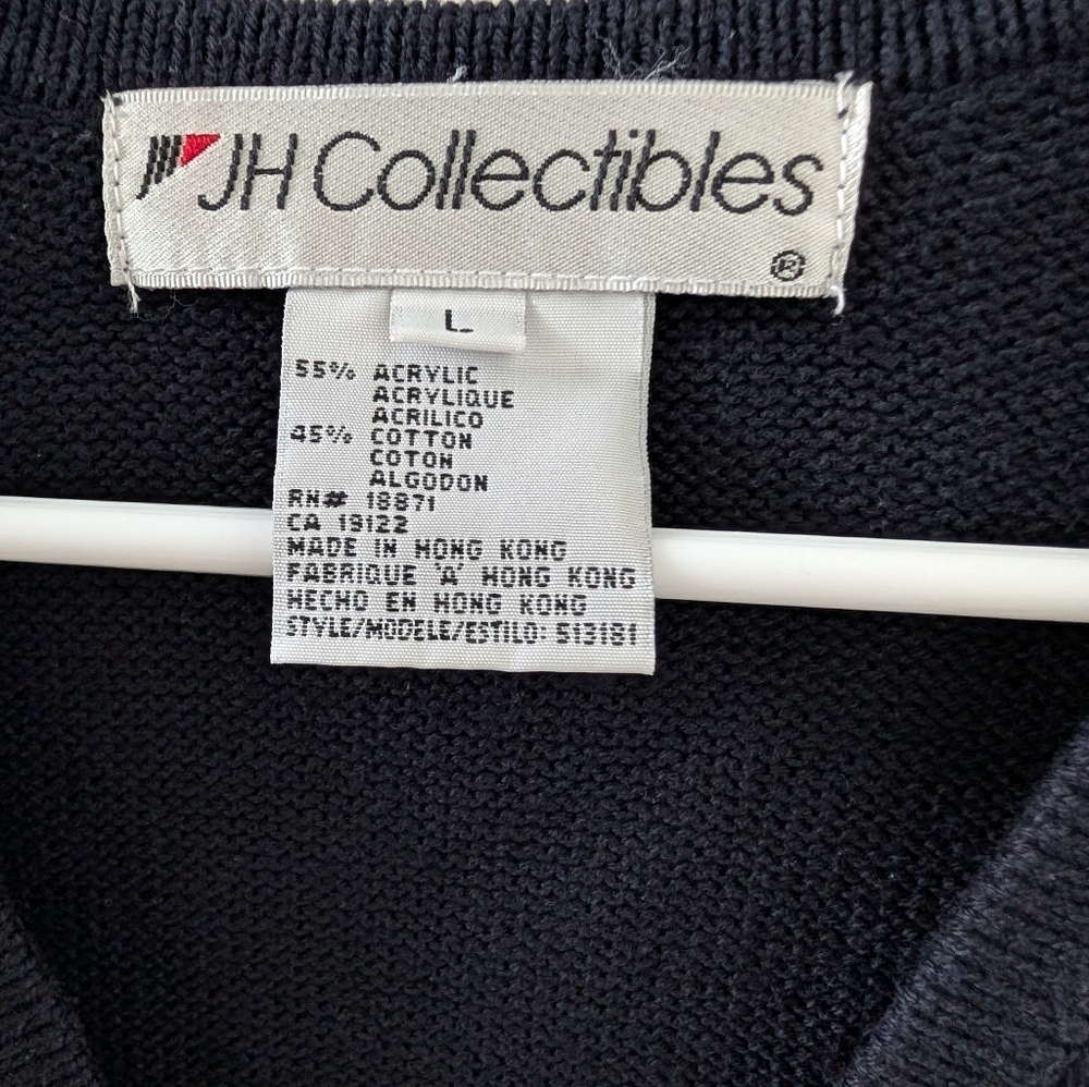 JH Collectibles Navy Floral V-Neck Sweater Vest Large Embroidered Grandma Core - Picture 3 of 3